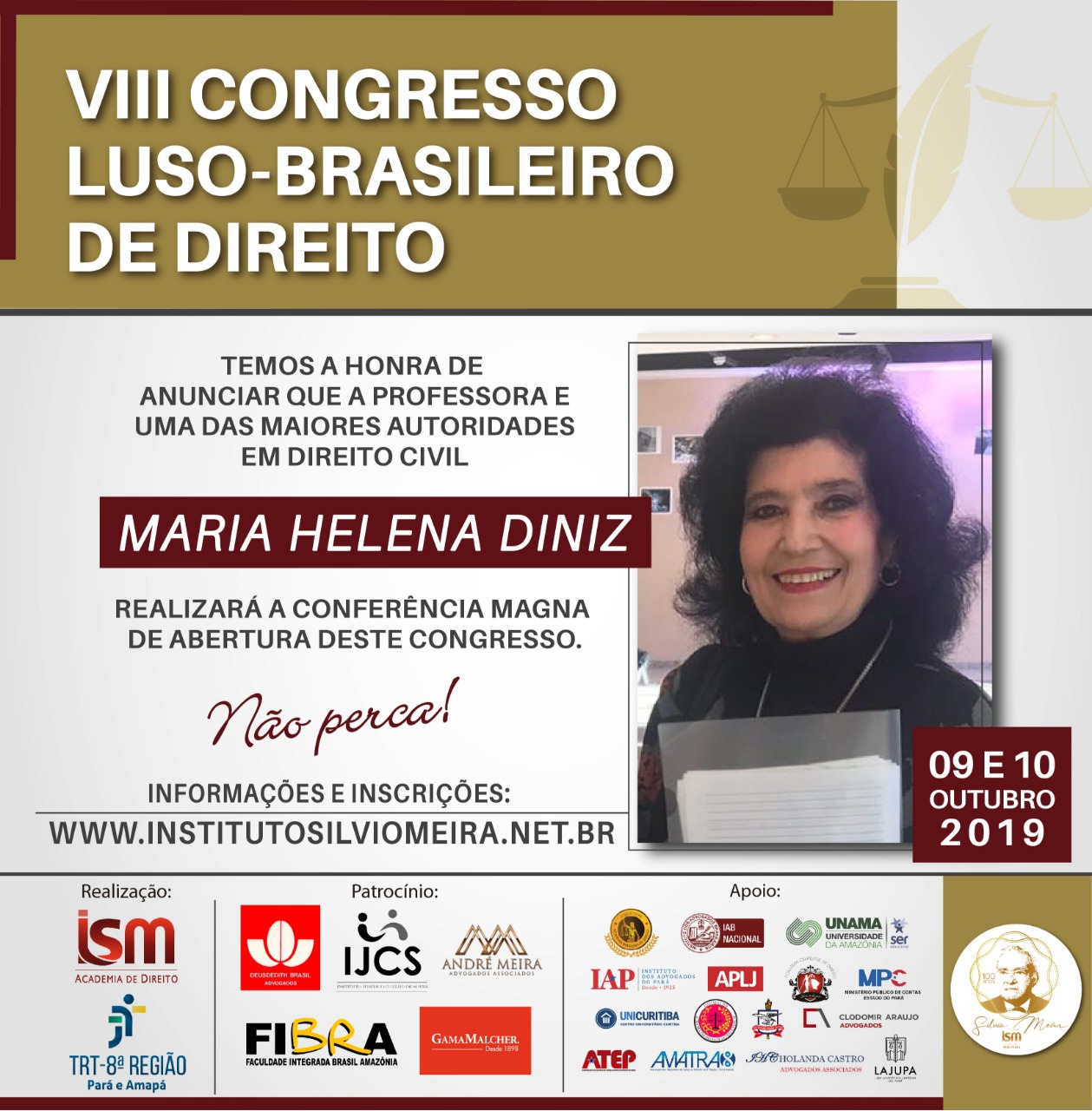 Maria Helena Diniz realizará conferência magna de abertura de congresso